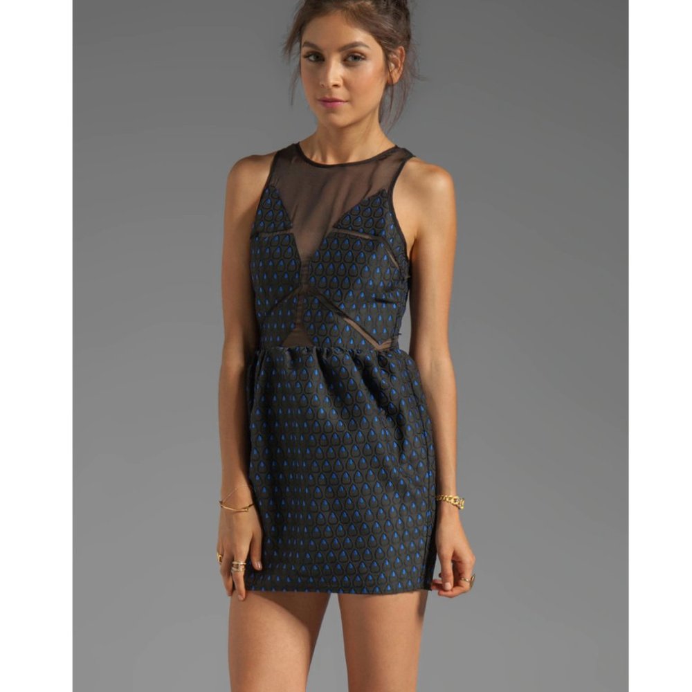 Keepsake Sweet Talk Mini Dress Black Jacquard Blue Size Small